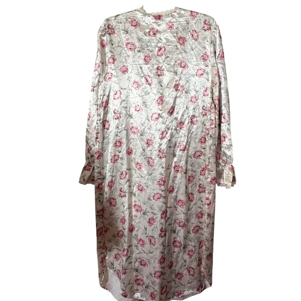 Nicole Women's Nightgown Medium NWT Floral Satin Design Smocked Lace